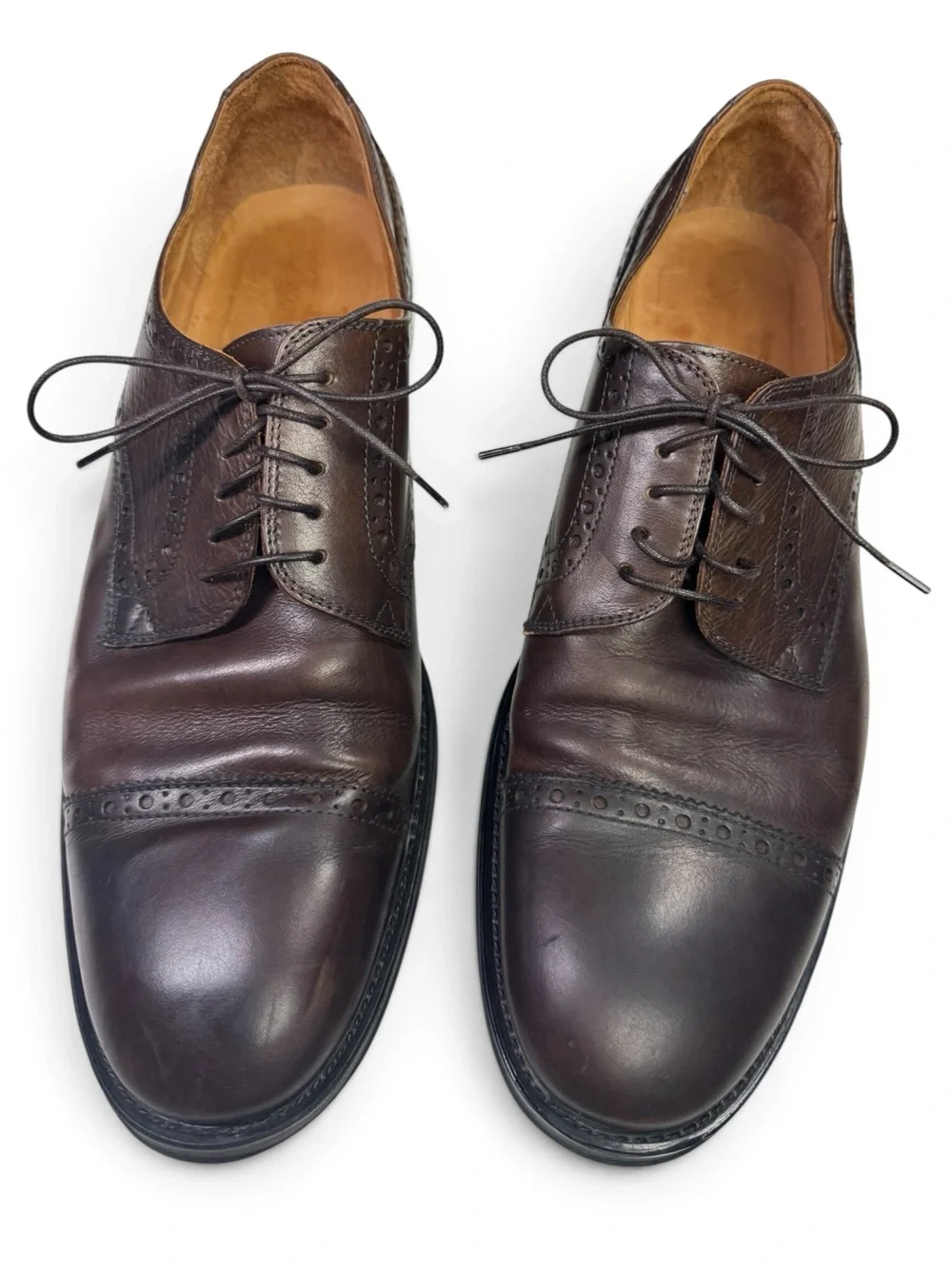 Façonnable Men's Dark Brown Leather Cap Toe Brogue Derby Dress Shoes Size 44